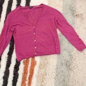 Lafayette 148 Purple Button Linen Cardigan Sweater